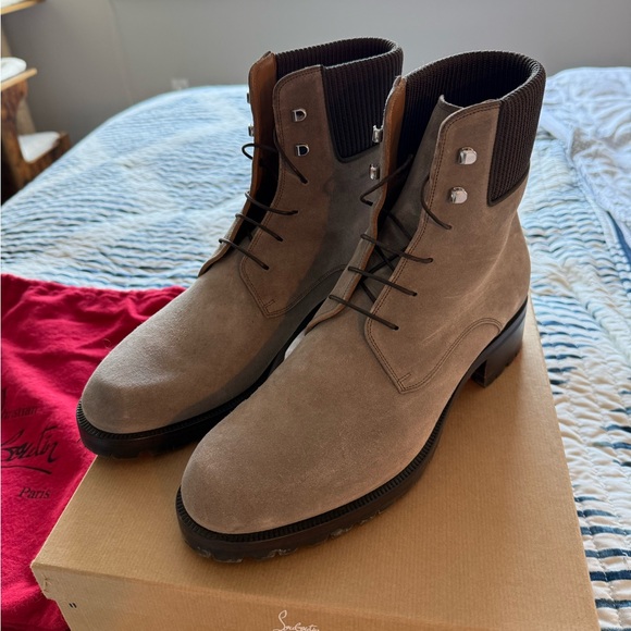 Christian Louboutin Taupe Lace-Up Boots